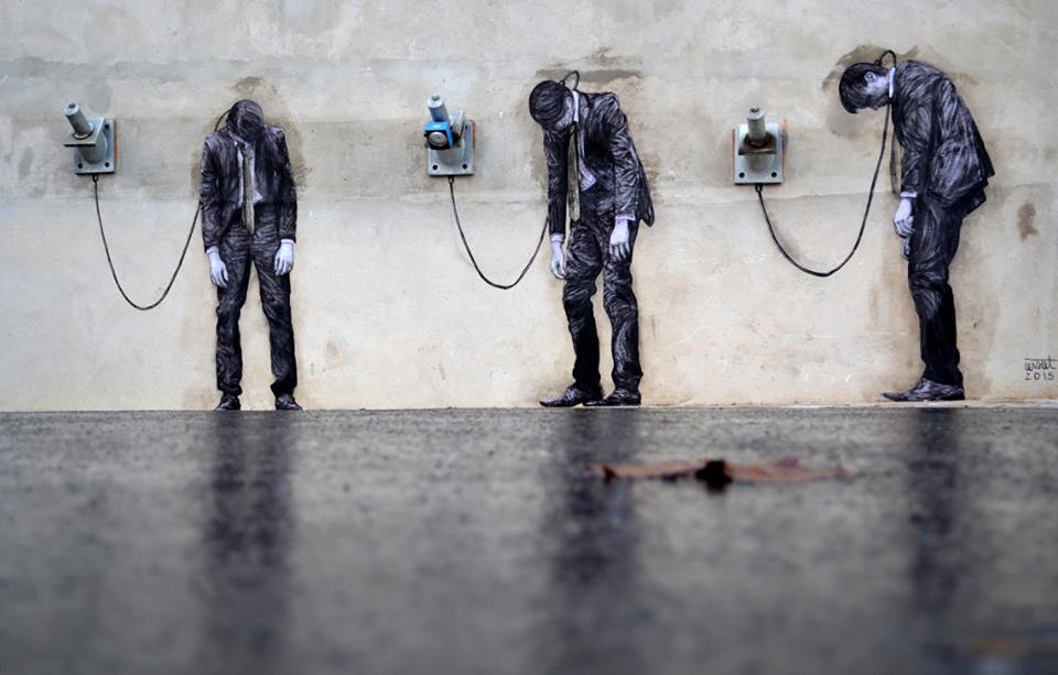 1.Three Men bound by electric cords